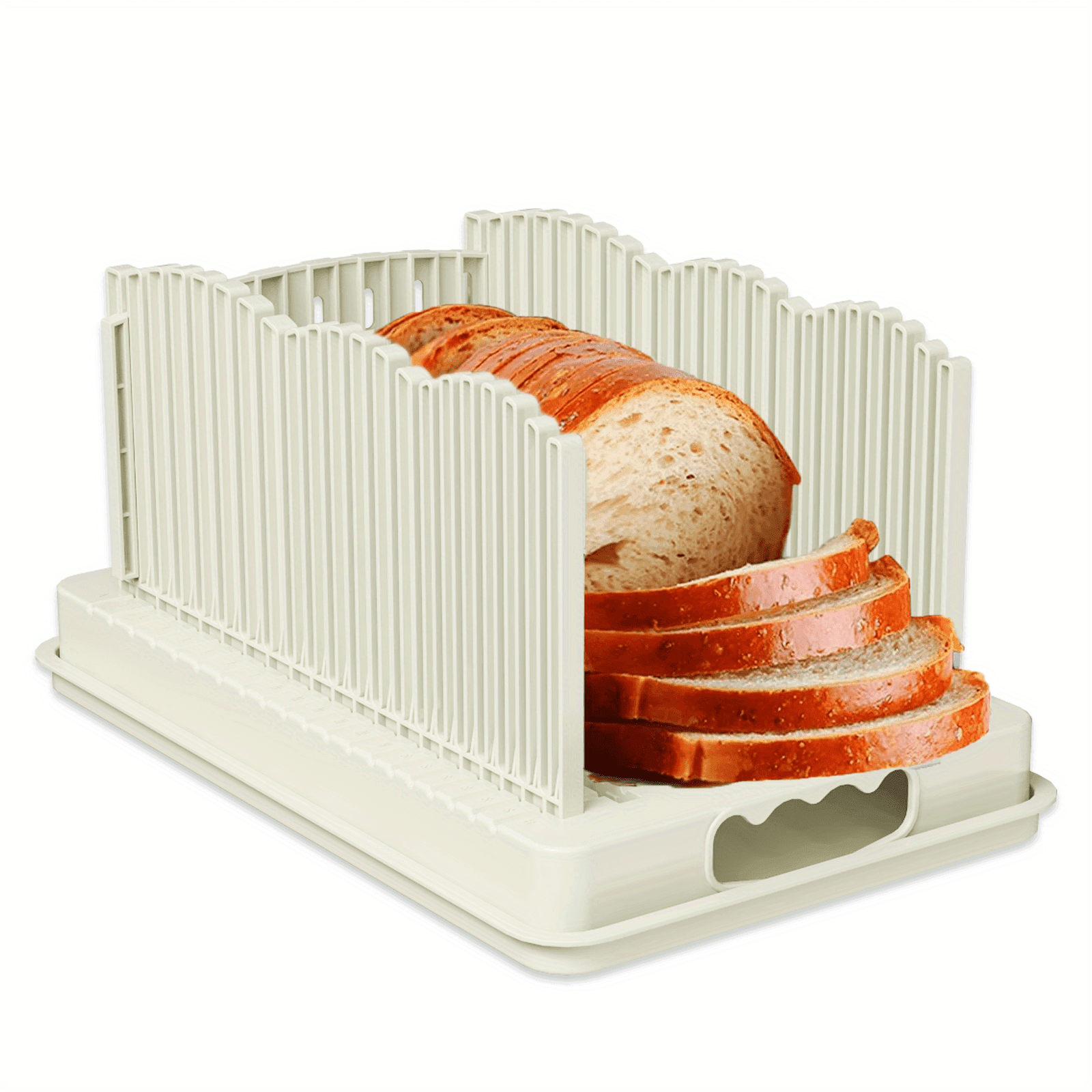 TEMU 1pc Adjustable Foldable Bread Slicer Guide With Crumb Tray Homemade Bread, Sourdough, And Plastic Manual Slicing Aid For Slices, Easy , And Versatile Use