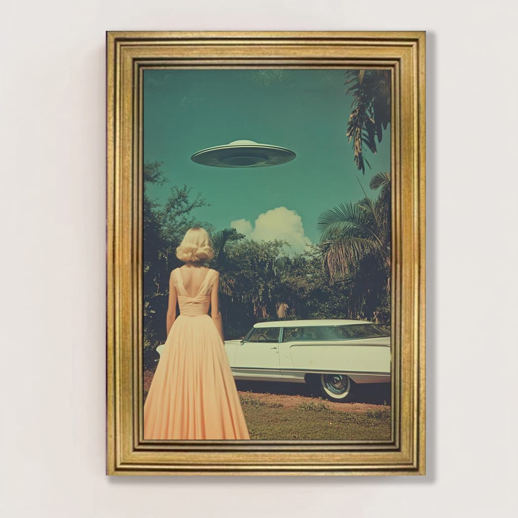 TEMU Ufo In Pastel Landscape - High-definition Canvas Art With , Perfect For Living Room & Bedroom Decor, Ideal Holiday Gift