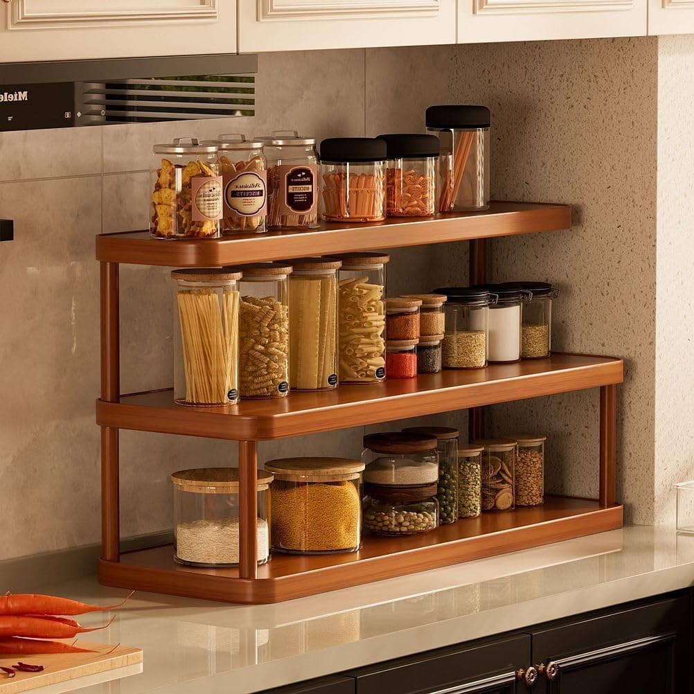TEMU Kitchen Countertop Spice Organizer, Cup Shelf, Household Cupboard Cabinet Coffee Mug Cup Rack, Easy Dresser Desktop Wood Small Cosmetic Storage Rack