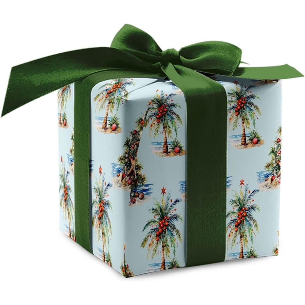 TEMU 1 Roll Luxury Palm Tree Wrapping Paper Suitable For Christmas, Tropical Beach Decor - Thick Pp Gift Wrap With Palm Tree Christmas Tree, Holiday Present (no Fade, Roll)