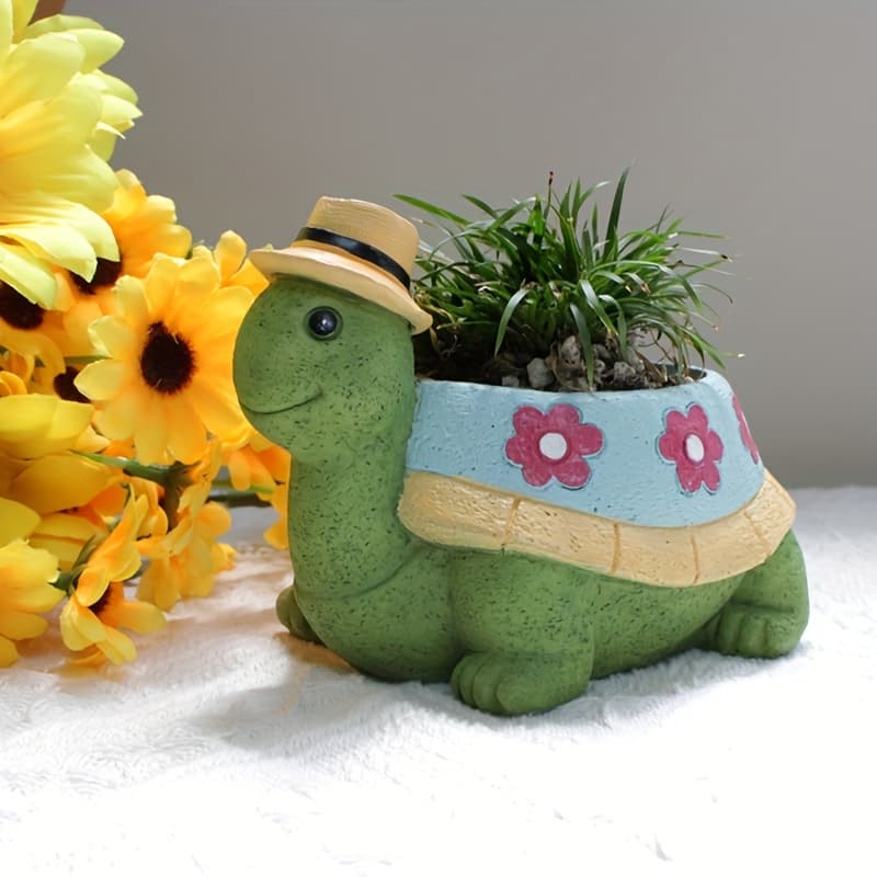 TEMU Turtle-shaped Succulent Planter - Resin Garden Pot With Drainage Holes, Ideal For Indoor/outdoor Decor, , Office, And Birthday Gift Gardening Gift Home Decor