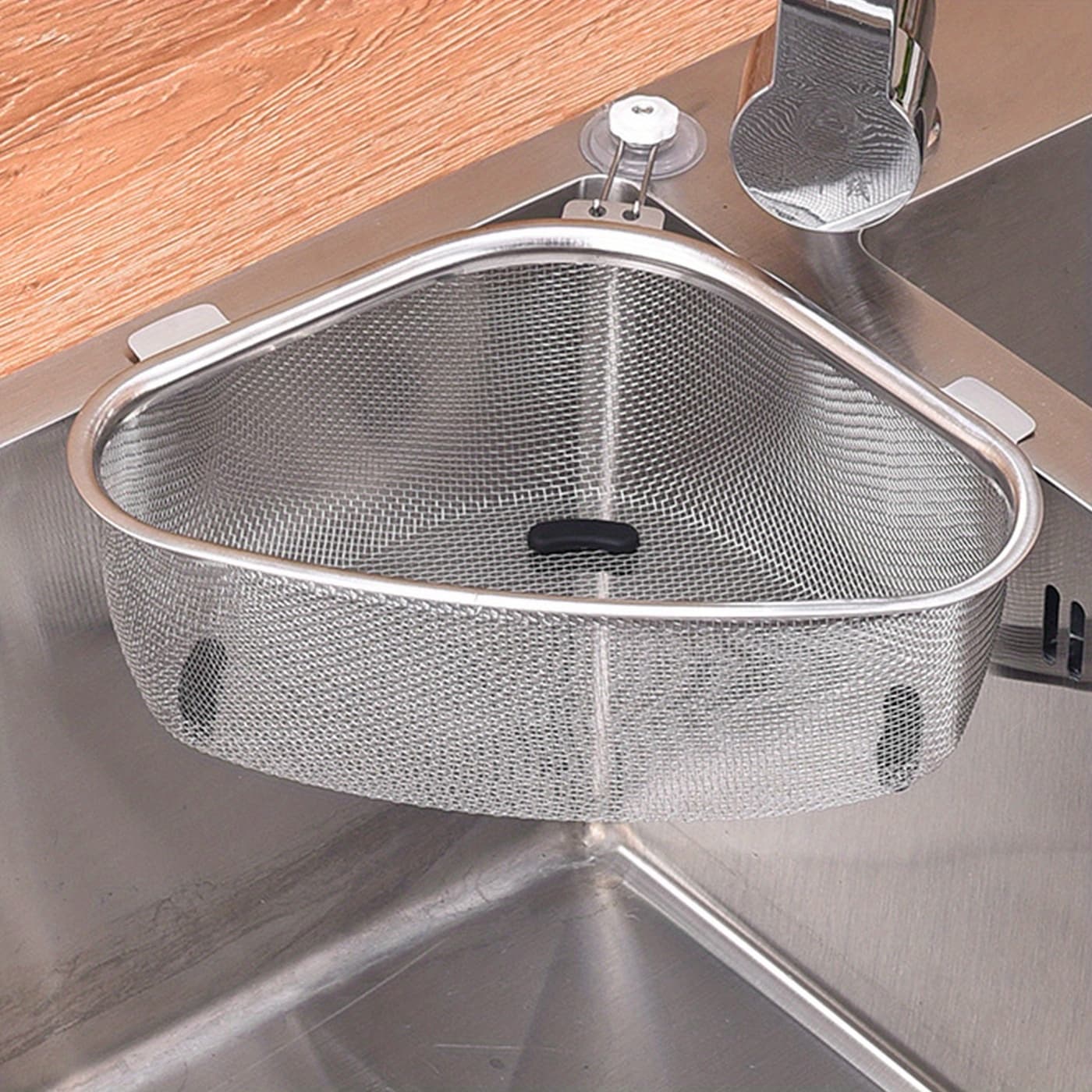TEMU Triangular Stainless Steel Sink Strainer Basket - Effective Leak-proof Garbage Filter With Mesh Storage For & Fruits, , -resistant, Durable, Space-saving Kitchen Drain Solution
