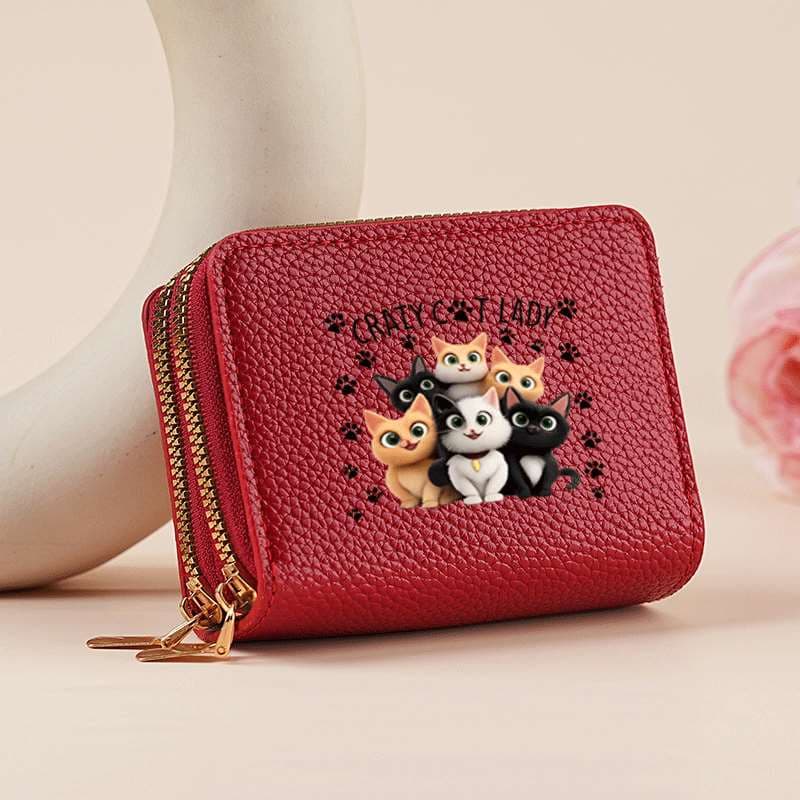 TEMU 1pc Women's Card Holder Wallet - Retro Cat-themed Card Case With Double Zipper Accordion, Suitable For /valentine's Day/new Year/birthday Gifts, Gift For Cat Lovers, Cute Animal Lover Accessory