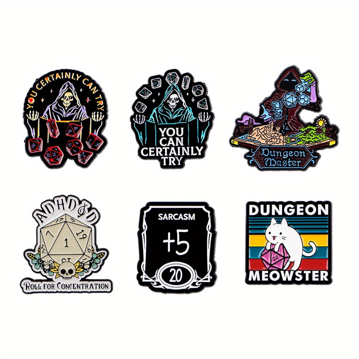 TEMU Set Of 6 Enamel Pins Featuring Dice For Role-playing Games, Perfect As Badges For Backpacks Or Brooches For Clothing, Ideal Cute Jewelry And Rpg Accessory Gifts