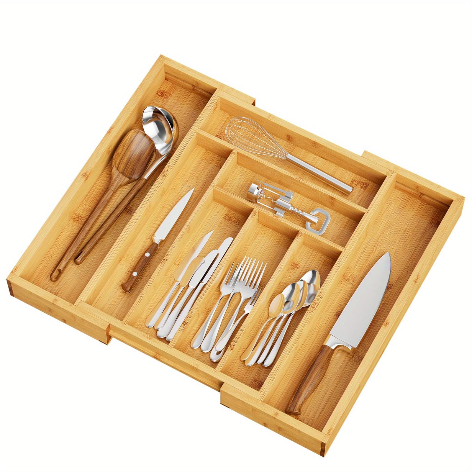 TEMU Versatile Bamboo Expandable Drawer Organizer For Cutlery, Adjustable Tray, Wooden Drawer Dividers For Organizing Silverware, Cutlery And Knives , Bedroom Or Living Room
