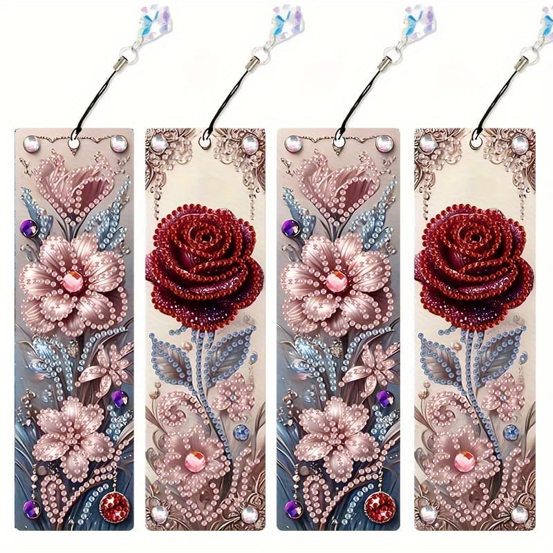 TEMU Pack Of 4 Diamond Painting Bookmarks, Gifts With Diamond Pendant, Day Gift. Supplies Shiny Diy Handmade Reading Bookmarks, Book Gift