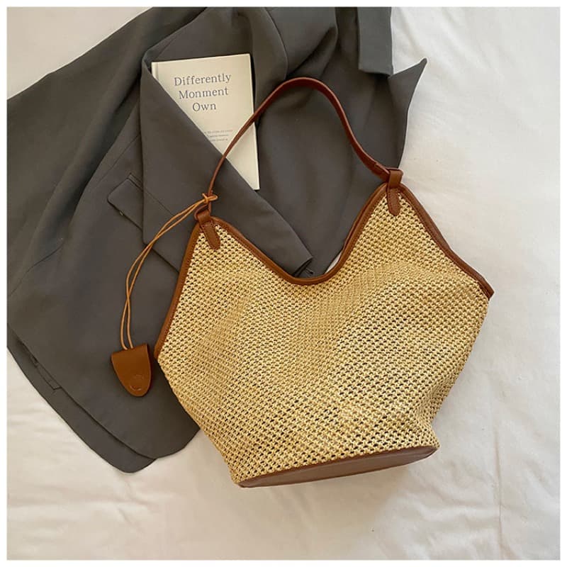 TEMU Lining-free And Accessory-free Woven Bag, Summer New Woven Straw Bag For Women, Fashionable Niche Shoulder Bucket Bag, Beach Seaside Tote.