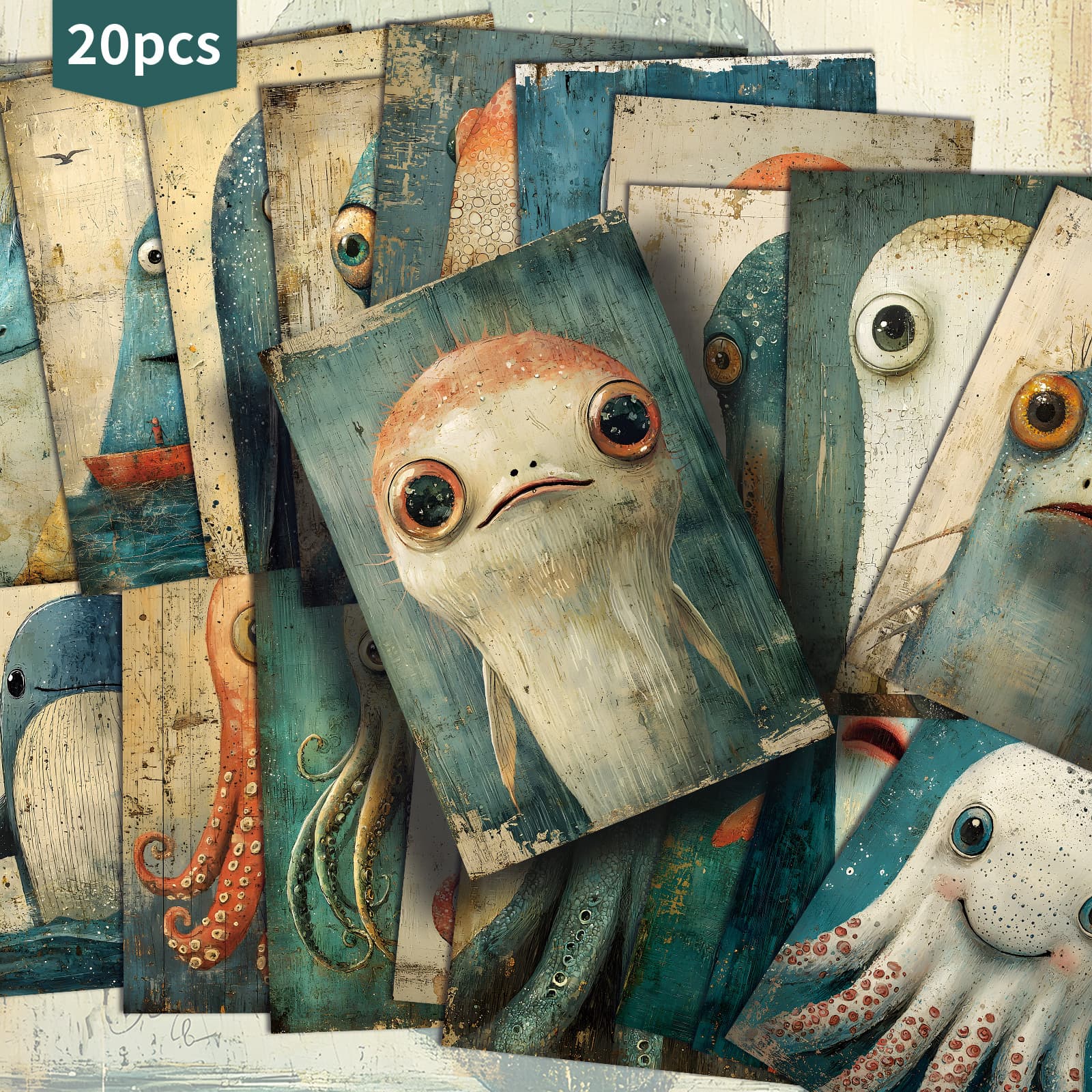 TEMU Set Of 20 Retro Sea-themed Paper Postcards Measuring 4x6 Inches, Featuring Classic Pinup Art, Scrapbooking And Crafting