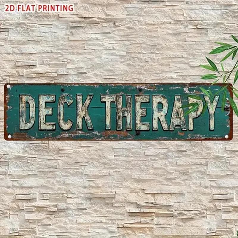 TEMU 2d Flat - 1pc A Metal Sign Measuring 4x16 Inches, Featuring A That 'deck Therapy'. This Vintage-style Wall Art Is Perfect For Decorating Outdoor Patios And Gardens