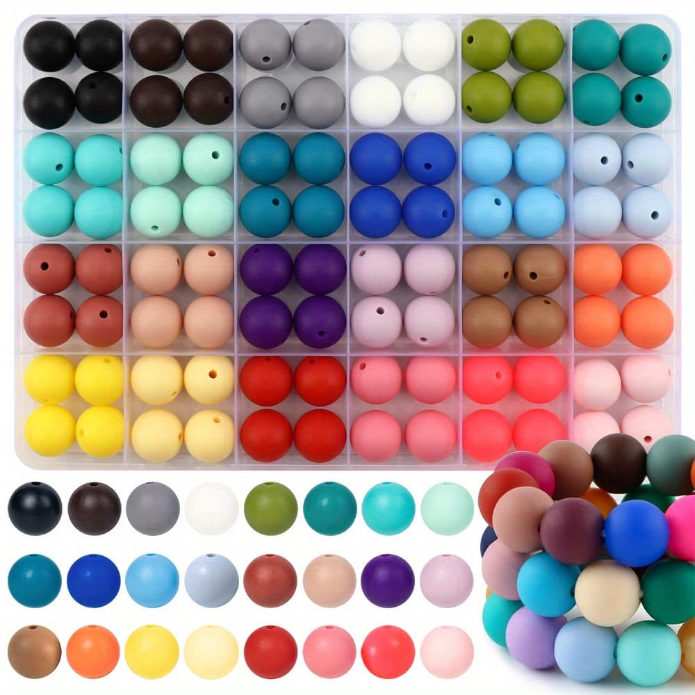 TEMU 96pcs Silicone Beads For Keychain Making Kit 24 Colors Beads Rubber Round Beads Mixed Color Silicone Beads Bulk For Pens, Diy Keychain, Necklace Bracelet Making Kit, Jewelry, Art Crafts