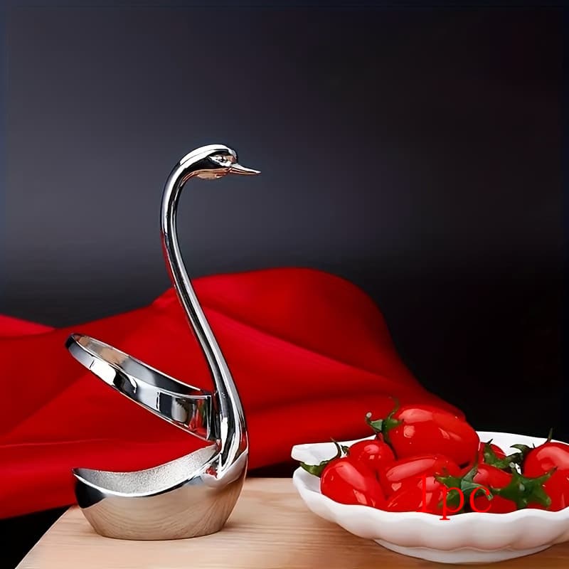 TEMU 1pc Elegant Stainless Steel Swan Shape Cutlery Holder, Modern Novelty Metal Decorative Plate, , Suitable For Parties, Weddings, And Home Use