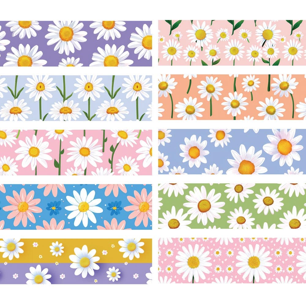 TEMU 10pcs Hand-drawn Multicolor Daisy Washi Tape | , Easy-to-tear Paper Material, No Residue, Ideal For Scrapbooking, Notebook Decoration, And Packaging Accents