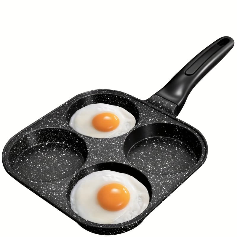 TEMU 1pc Premium Pan With Heat-resistant Handle - 4-section Breakfast For Eggs, Burgers & , Release & Cleaning, Durable Cast Iron Construction, Heat Distribution, Compatible With & Induction Stoves
