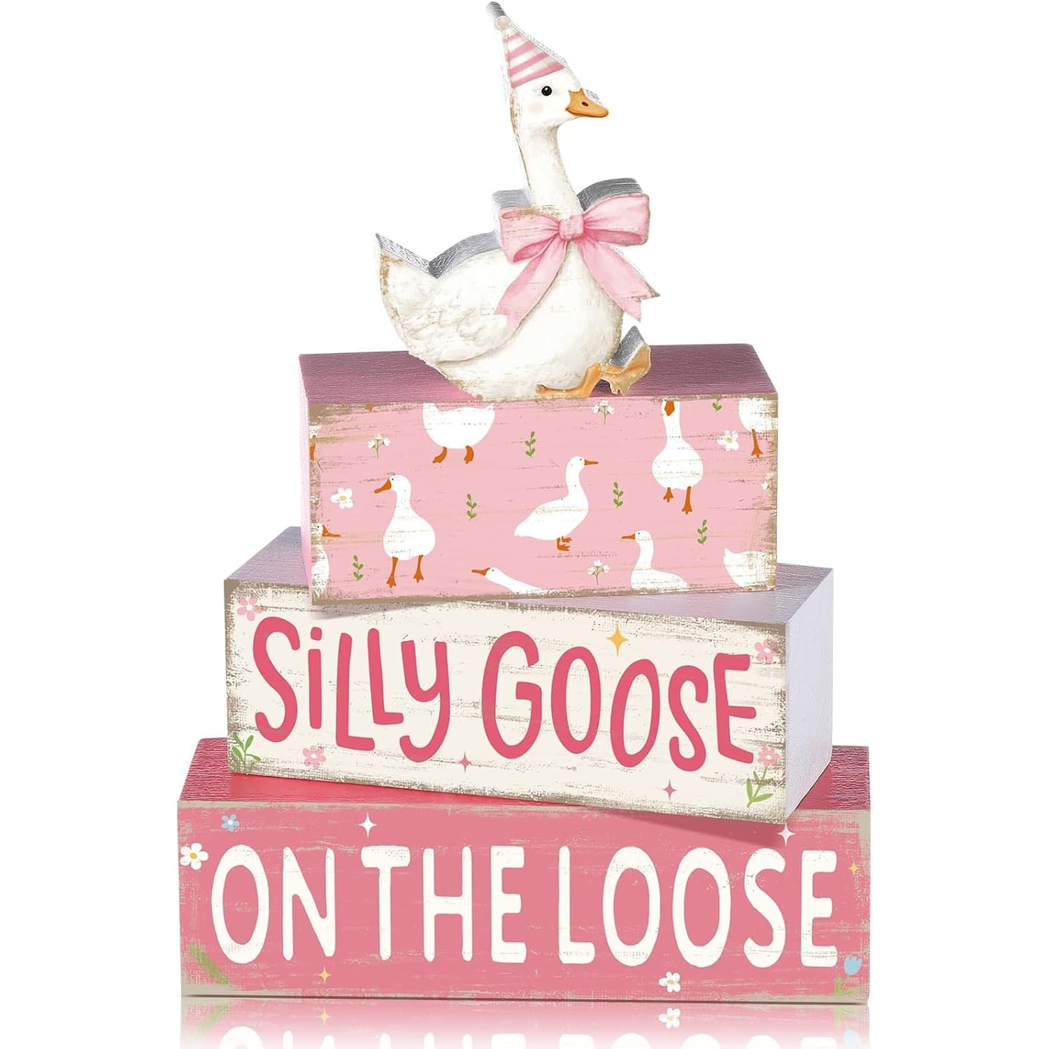TEMU 4 Adorable And Whimsical Decorations For A Goose-themed Birthday Party, Including A Wooden Centerpiece For The Table, A Layered Wooden Tray Decoration, And Supplies For A Or Shower