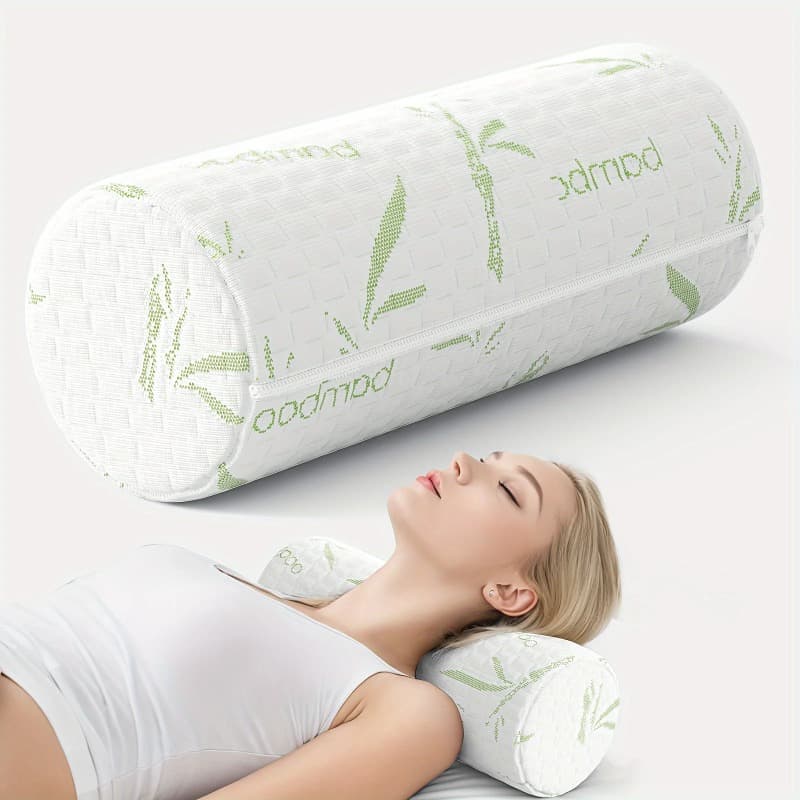 TEMU 1pc White Cylindrical Neck Pillow! Features A Removable, Washable Cover. Ergonomically Designed For Headboard, Leg, Back, And Yoga Use, Ideal For Spinal And Neck Support.
