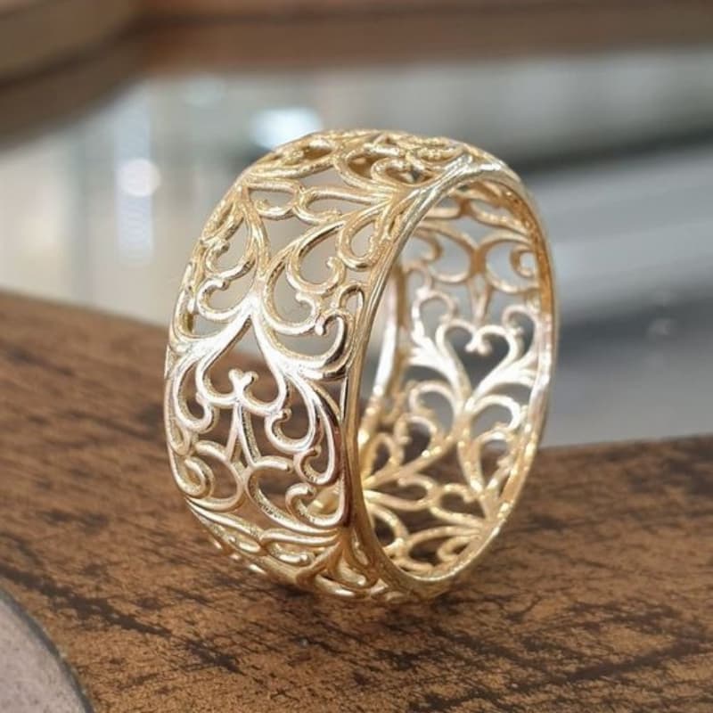 TEMU Readkiss Women' Vintage Hollow Ring Wide Band Boho Statement Jewelry - Hollow Wide Band Suitable For Casual Attire, Parties, Boho Wedding & Special Occasions, K Plated Retro Minimalist Ring