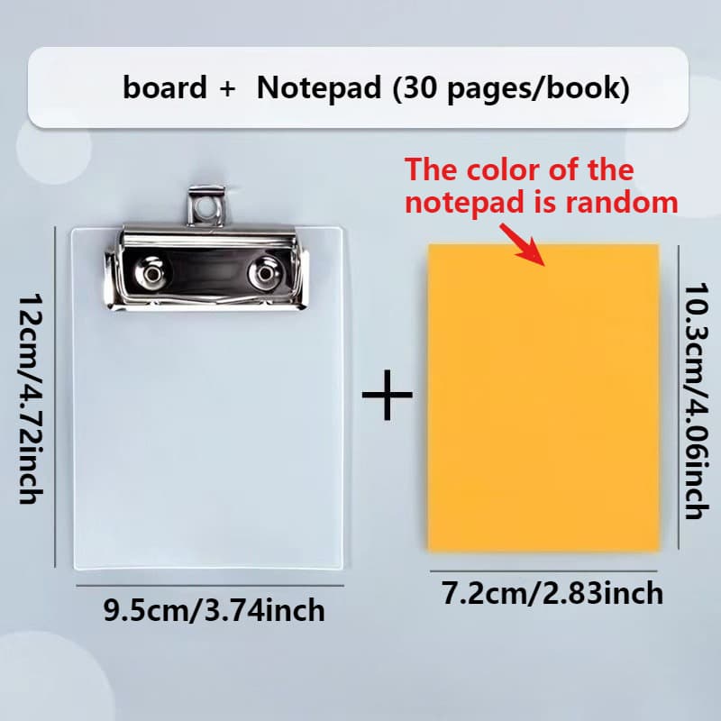 TEMU 1 Set Mini Transparent Clipboard And Colorful Notepad, Small File Folder Organizer, Writing Pad, Paper Holder Clip, Bill Folder, Board Stationery Office School Supplies , Random Style