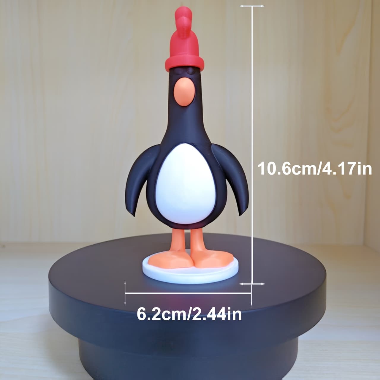 TEMU Adorable Penguin Figurine - Red Hat Sturdy Plastic For Indoor And Outdoor Use, Black And White With Orange Feet, , Space-saving Desktop Decor, Perfect Gift For Home Office, Design