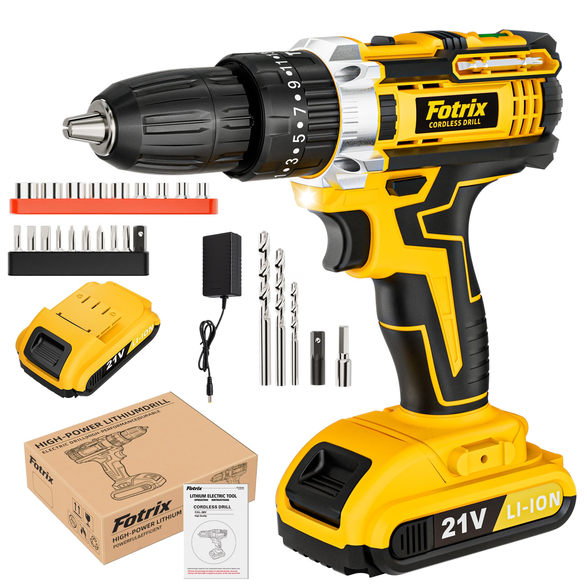TEMU 21v Cordless Drill/driver Kit, 2 Speed, Keyless 3/8" Drill With Led Light, 1 Battery, , 25+1position, Kit For Home, Suitable Construction, & Home Decoration, Men's Gift