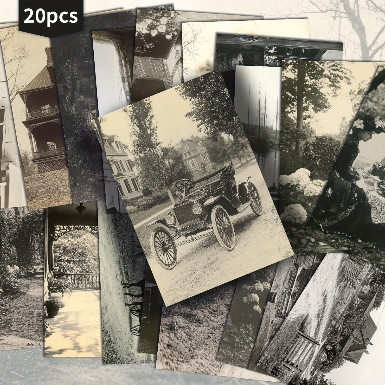TEMU 20-pack Vintage Country Black And White Faded Photo Postcards - 4x6 Inches Junk Journal Paper, Classic Pinup Illustrations, Collectible Decorative Painting Cards For Scrapbooking
