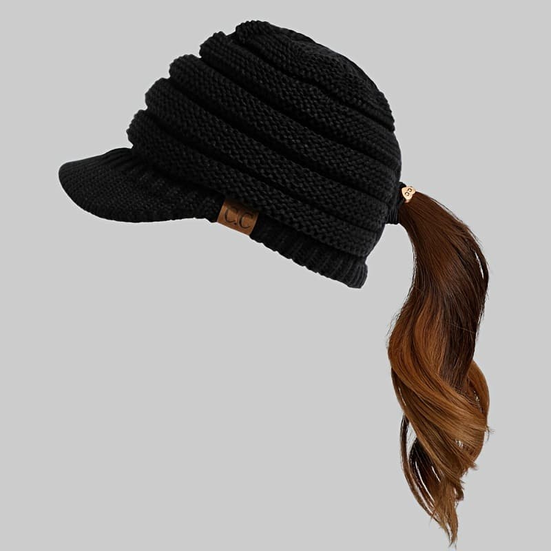TEMU Women's Rib Hat In Autumn And Winter With Brim, Warm And Ear Protection, Suitable For Family, And (no Wig).