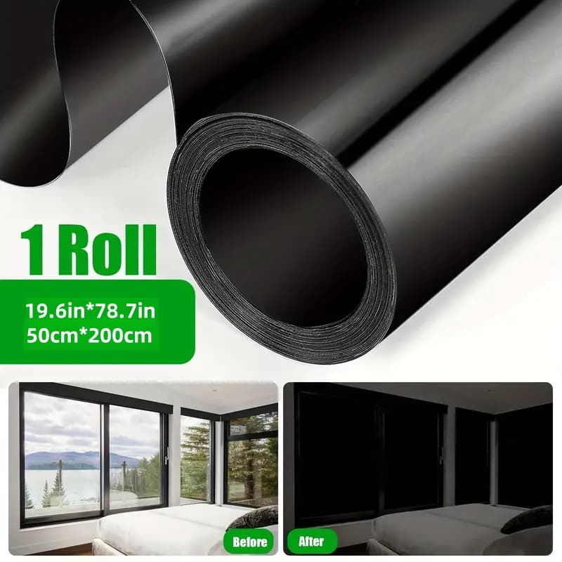 TEMU 1 Roll 19.6 X 78.7in Blackout Window Film, 100% Blackout Room Darkening Static Cling Film, Sun Protection And Privacy Film