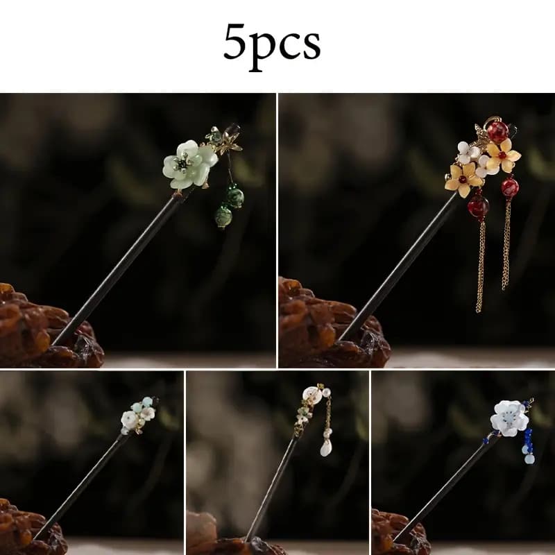 TEMU 5pcs Flower Wooden Hairpins, New Style Retro Minimalist Hair Accessories, Back Of Updo Hair Ornaments, Gifting