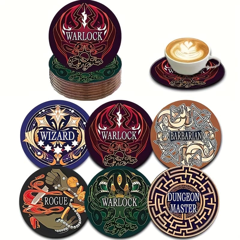 TEMU Wooden Coaster Set - 6pcs "wizard-warrior-- Master" Heat Drink Mats, Suitable For Tea And Coffee Cups, For Home & Cafes