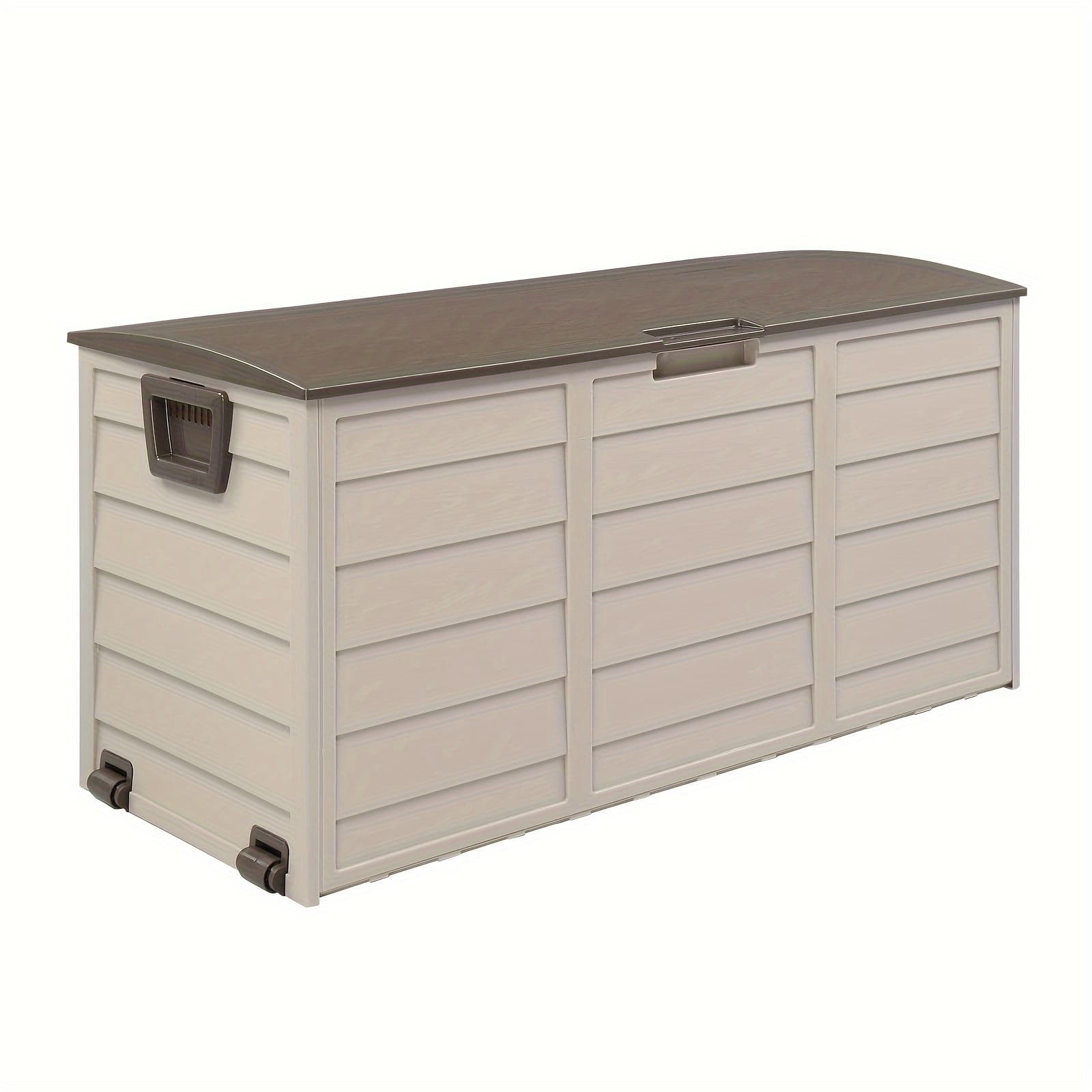 TEMU 75gal 110.00lb Coffee Black Gray Lid Woodgrain With Plastic Patio Organizer, Box,cabinet,rack For Outdoor Storage