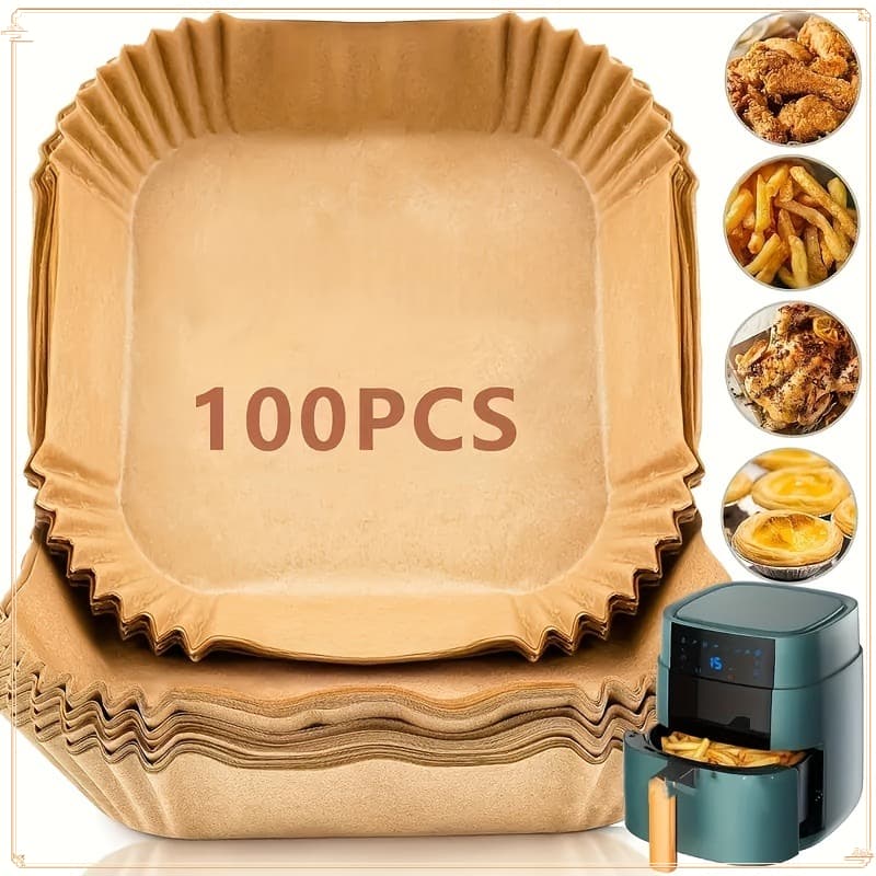 TEMU 100 Air Fryer Liners - Brown Paper Sheets, Suitable For Baking, Roasting, And Microwaving - Easy To Clean, Healthy Cooking, Suitable For Home And Commercial Kitchens, Air Fryer Accessories