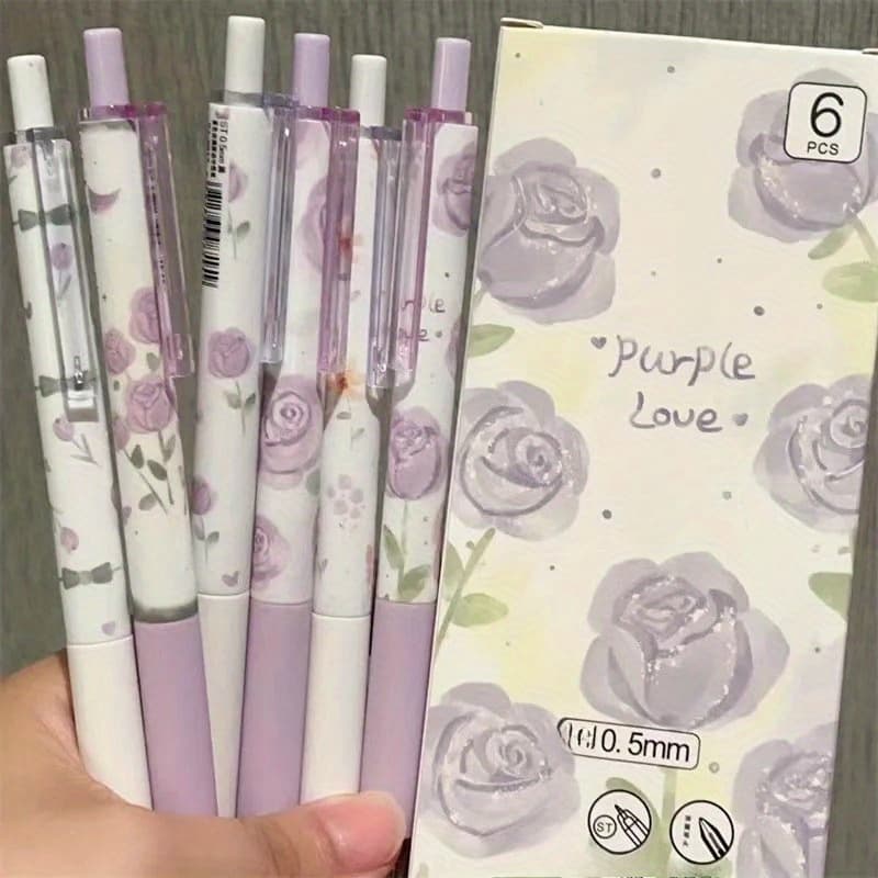 TEMU 6pcs/set Cute Gel Pens Aesthetic Stationary Pens Kawaii Pen Stationery Quick-drying Ink Pens Fine Point