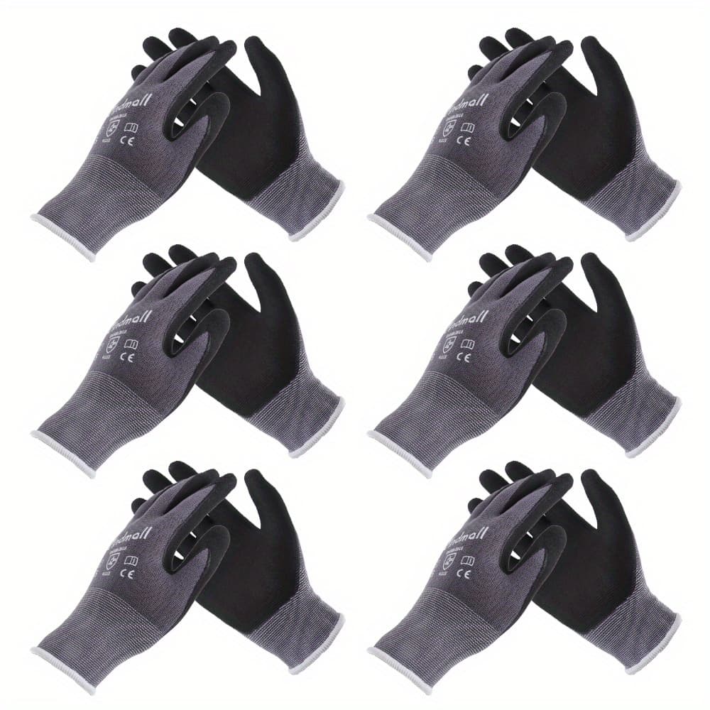 TEMU 6 Pairs Wflnhb Nitrile Coated Work Gloves, Knit Nylon Fabric, Cut Resistant Safety Gloves For Work