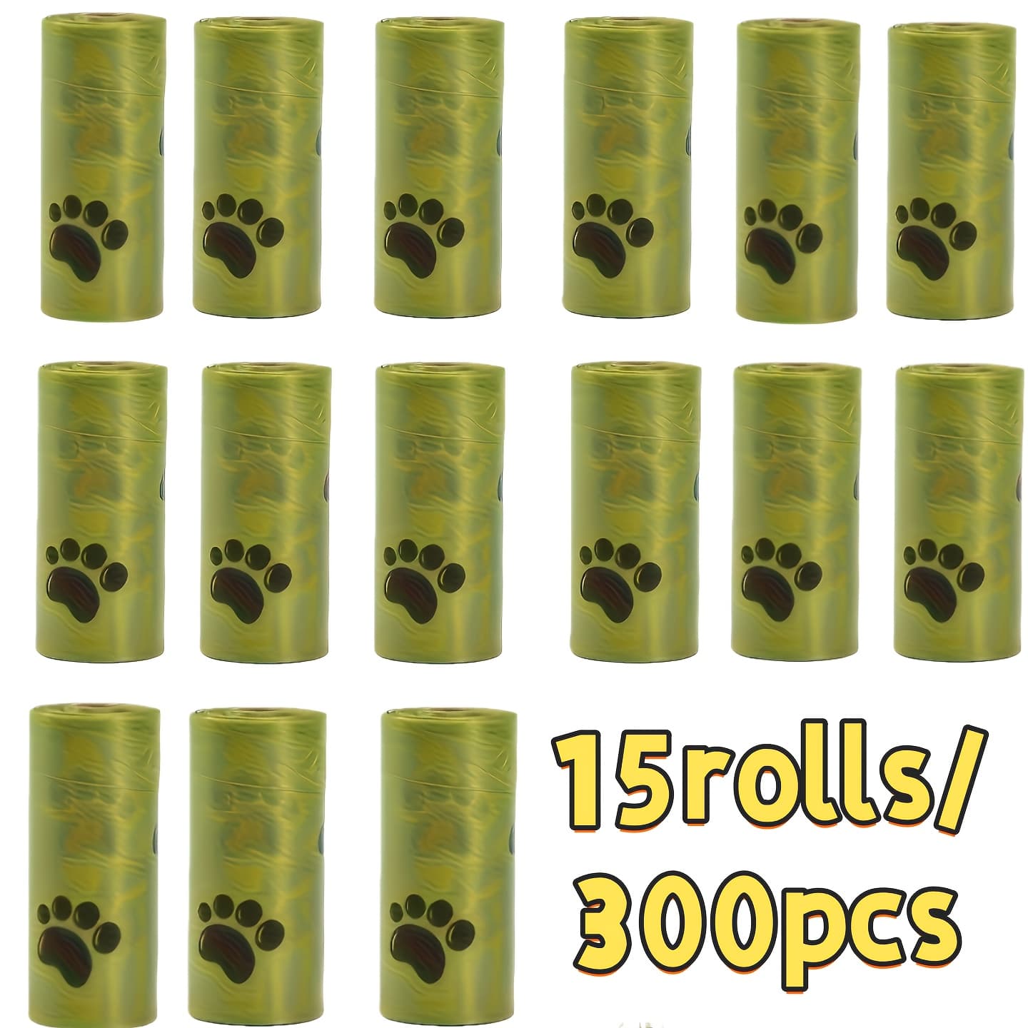 TEMU 15 Rolls/300 Poop Bags Pet Waste Bags Thickened Leak-proof Dog Poop Bags - With Paw Print Design- Durable Plastic Poop Bags Suitable For Pet Cleaning And Outdoor Use