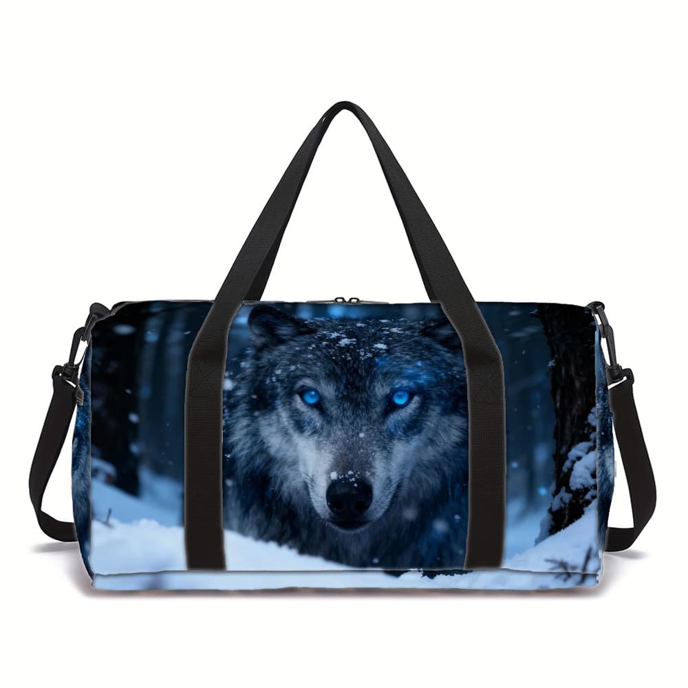 TEMU Snowy Plain Wolf Print Adjustable Strap Machine Washable For Gym Large Capacity With Side/ Inner Pockets Travel Unisex Fitness Yoga Bag - Durable Daily Use (great Gift) Suitcase-