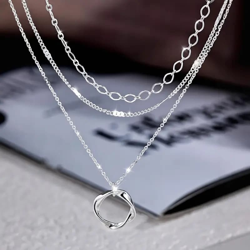 TEMU 3-layered Silvery Necklace For Women| Minimalist Ins-style Clavicle Chain| Round Pendant Fashionable Versatile Jewelry| Perfect Gift For And