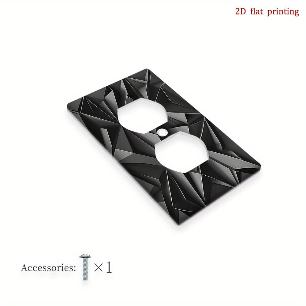 TEMU 1pc 2d Flat Printing Black Geometric Pattern Wall Plate Cover, Durable Decor For Kitchen, Home And Office, Design Enhances , 2d Flat