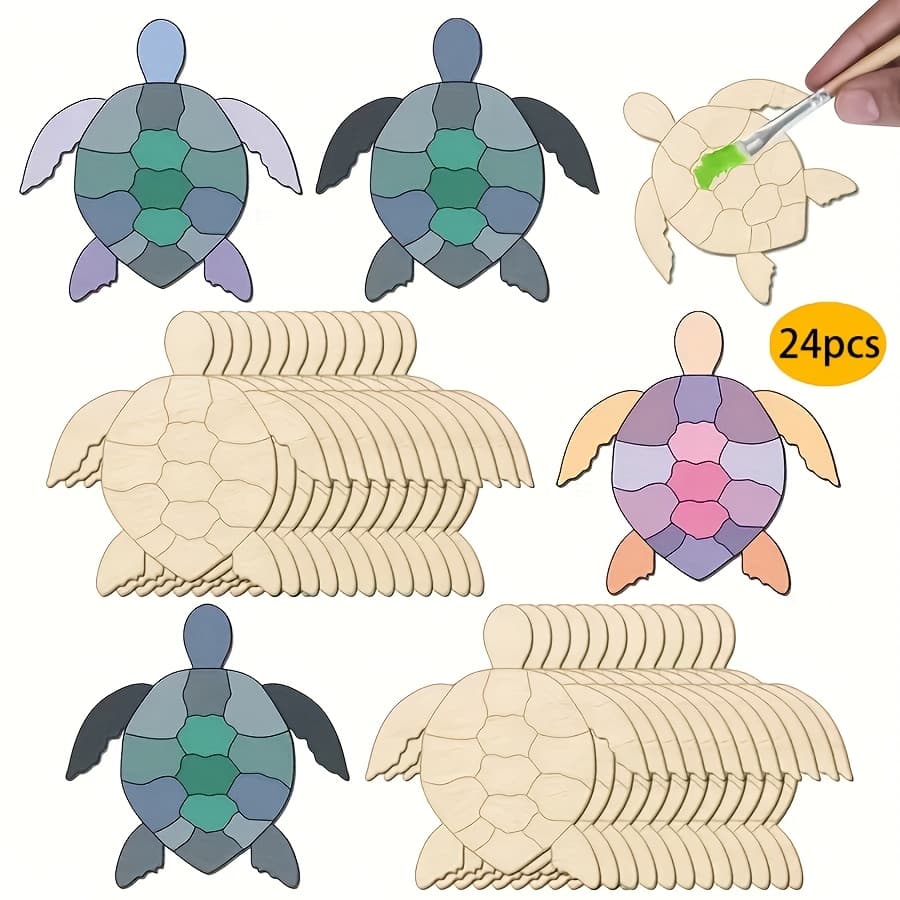 TEMU 24pcs Set Of Wooden Turtles, Multi-functional Wall Decorations, Suitable For Home, Classroom, Or Party Decoration, Ideal For Durable Wooden Crafts For Events Like Birthdays