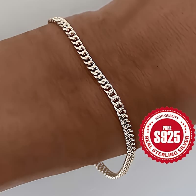 TEMU 5pcs Bracelet 5pcs Set 925 Pure Silvery Women's Cuban Chain Bracelet Silvery Simple Chain Handmade Urban Fashion Accessories Suitable For Christmas Daily Wear Perfect Gift For Family, Daughter,