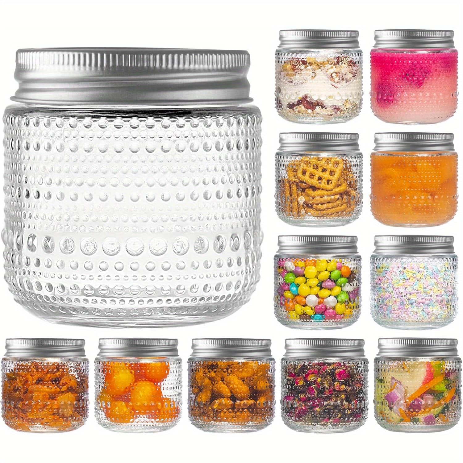 TEMU Mason Jars 8oz With Lids 12 Packs, Vintage Small Glass Canning Jars With Silvery Metal Lids For Storing, Pickling, Honey, Jam, Home Decor, Candle And Diy Crafts