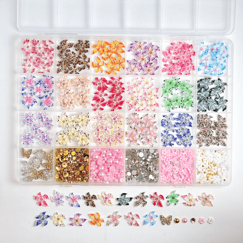 TEMU About 1500pcs Carving Ice Lily Golden And Silvery Pink White Resin Flower Bow Nail Charms