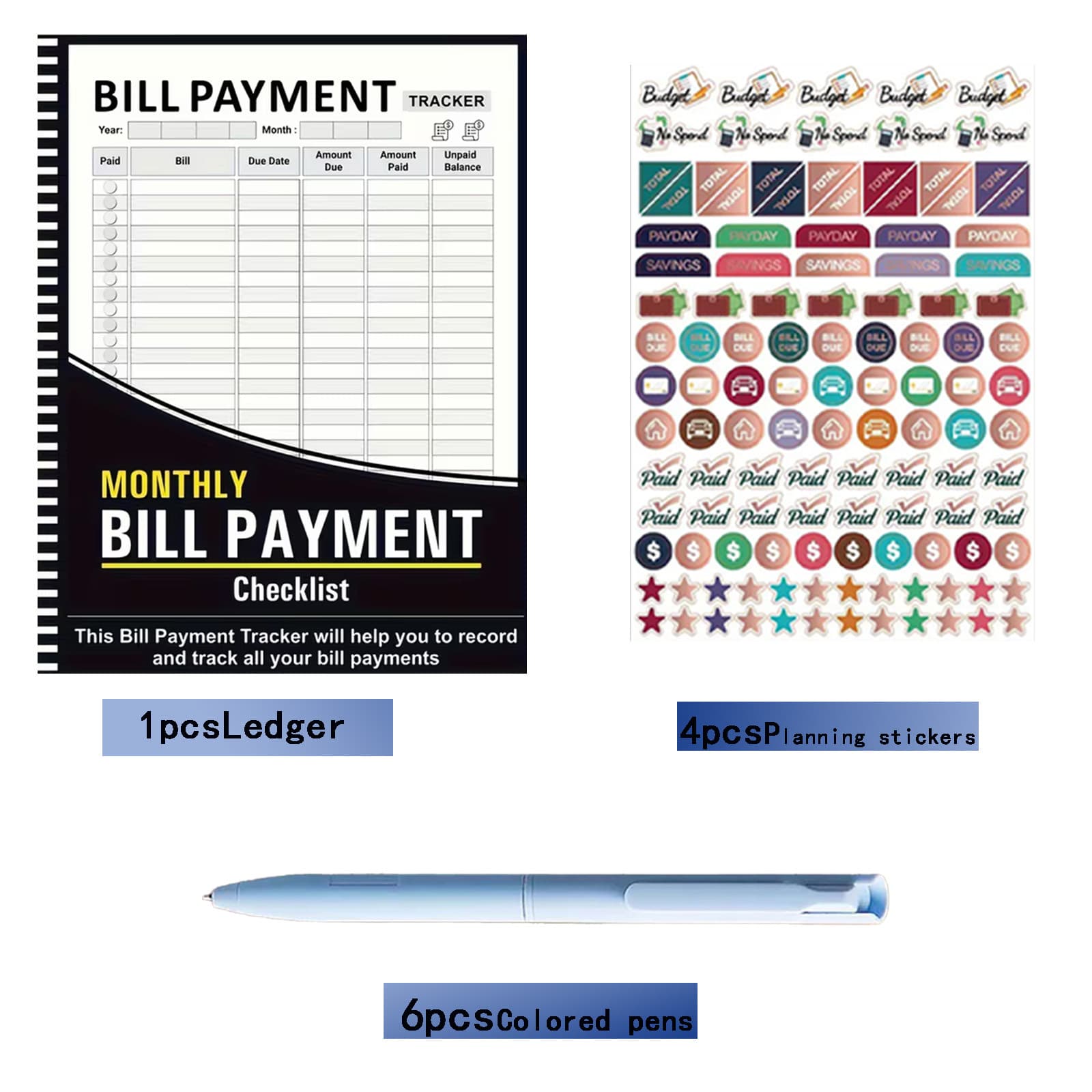 TEMU 48-month Budget Planner Notebook With 6 Colored Pens And Stickers | Monthly Financial , Expense Log, Payment Journal, Savings - Ideal For Students, Professionals, , Office Supplies