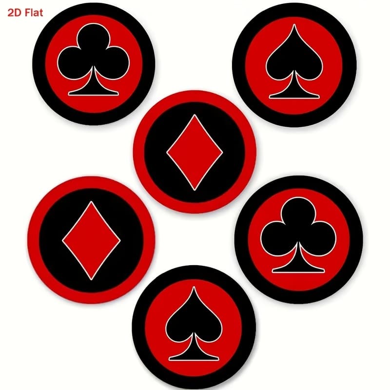TEMU 2d Design, 6pcs Elegant Red Playing Card Design Wooden Coasters - Suitable For Parties (ideal Gift), Cafe Decoration