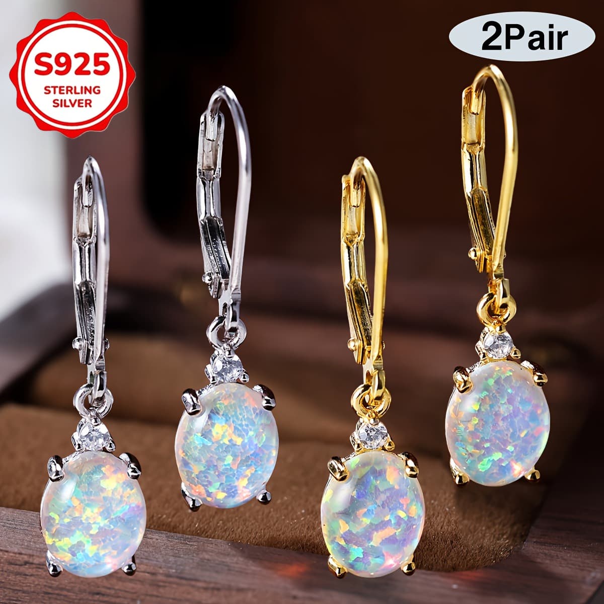 TEMU 925 Sterling Silver Opal Inlaid Dangle Earrings - Everyday Wear And Party Multicolor Options - Hypoallergenic, High Quality Fashion Jewelry Gifts