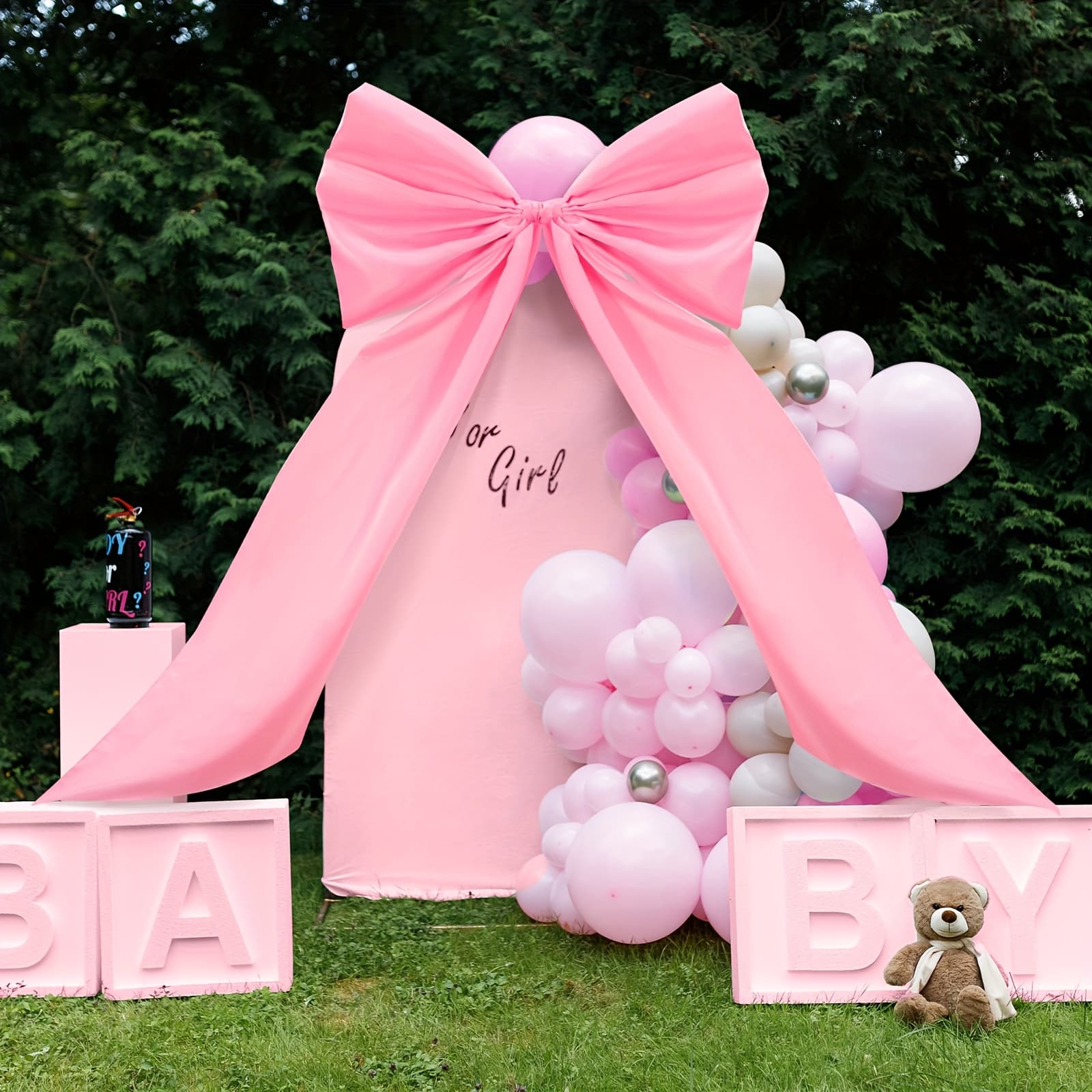 TEMU Big Bow Decor 39 X 72 Inch Enormous Bow Wall Decor For Room Backdrop Large Ribbon Tie For Coquette Party Birthday Baby Shower Wedding Halloween Christmas Party Supplies(pink, )