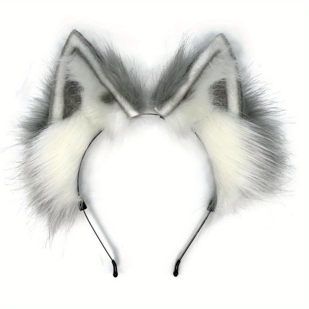 TEMU 1 Handmade Plush Gray Wolf Ear Headband - Halloween Animal Cosplay Accessory, Furry Role For Costume Parties