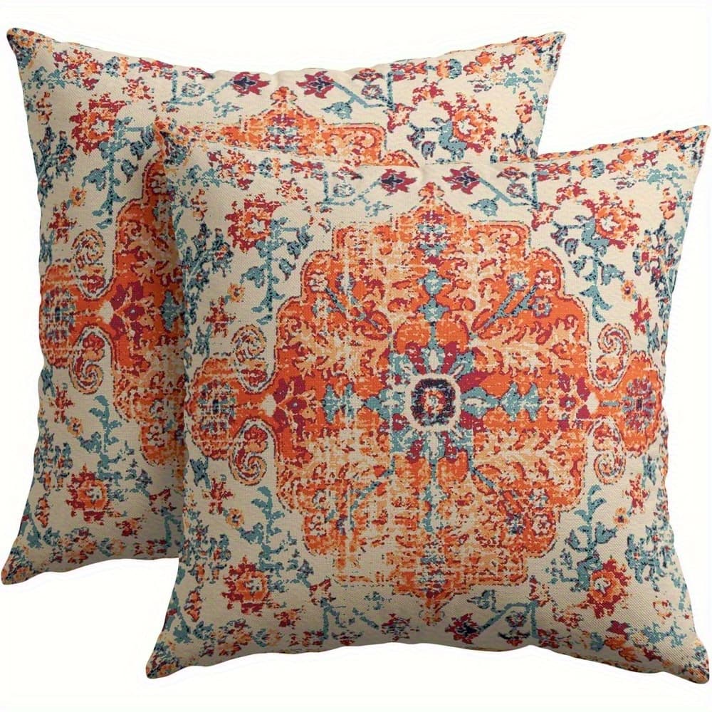 TEMU Boho Ethnic Pillow Covers 18x18 Inch Set Of 2 Bohemian Rust Carpet Throw Pillows For Couch Burnt Orange Geometric Decorative Pillowcases Farmhouse Home Decor For Couch Sofa Room Outdoor