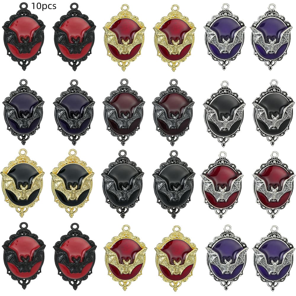 TEMU 10pcs Gothic Bat Pendants, Metal Vintage Drip Enamel Charms For Jewelry Making, Necklace Earring Couple Additions Craft Supplies