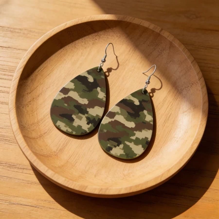 TEMU 2d Flat, 1 Pair Camouflage Print Acrylic Dangle Earrings Compatible For Women & - Lightweight Water Drop Pendant Jewelry With Camo Patterns (///) - Cute & Style For Daily Wear, Vacation,