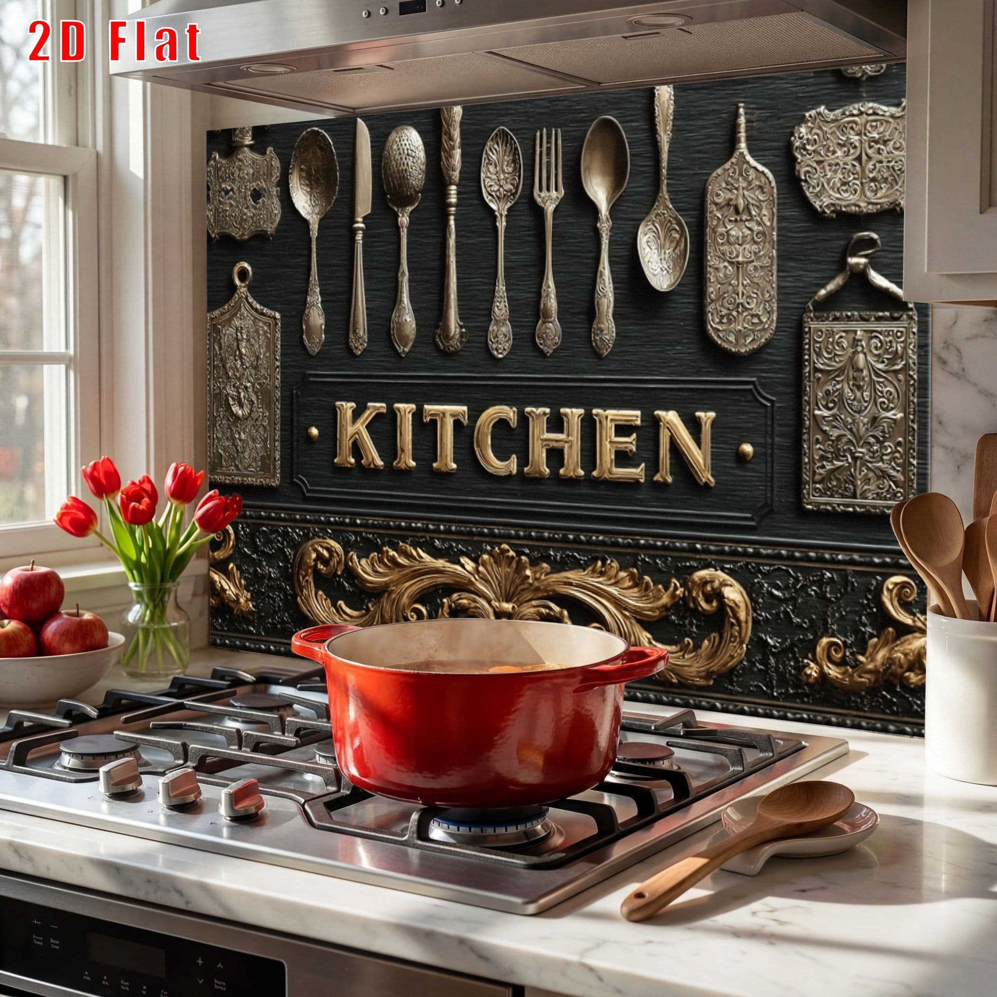 TEMU 2d Flat 1pc Vintage European Utensils Wall Sticker, Pvc Material, Waterproof Oil-resistant, Dirt Covering, Easy To Apply, Suitable For Dining Room Stove Decoration, Decor Gift, Home Art, 2d Flat