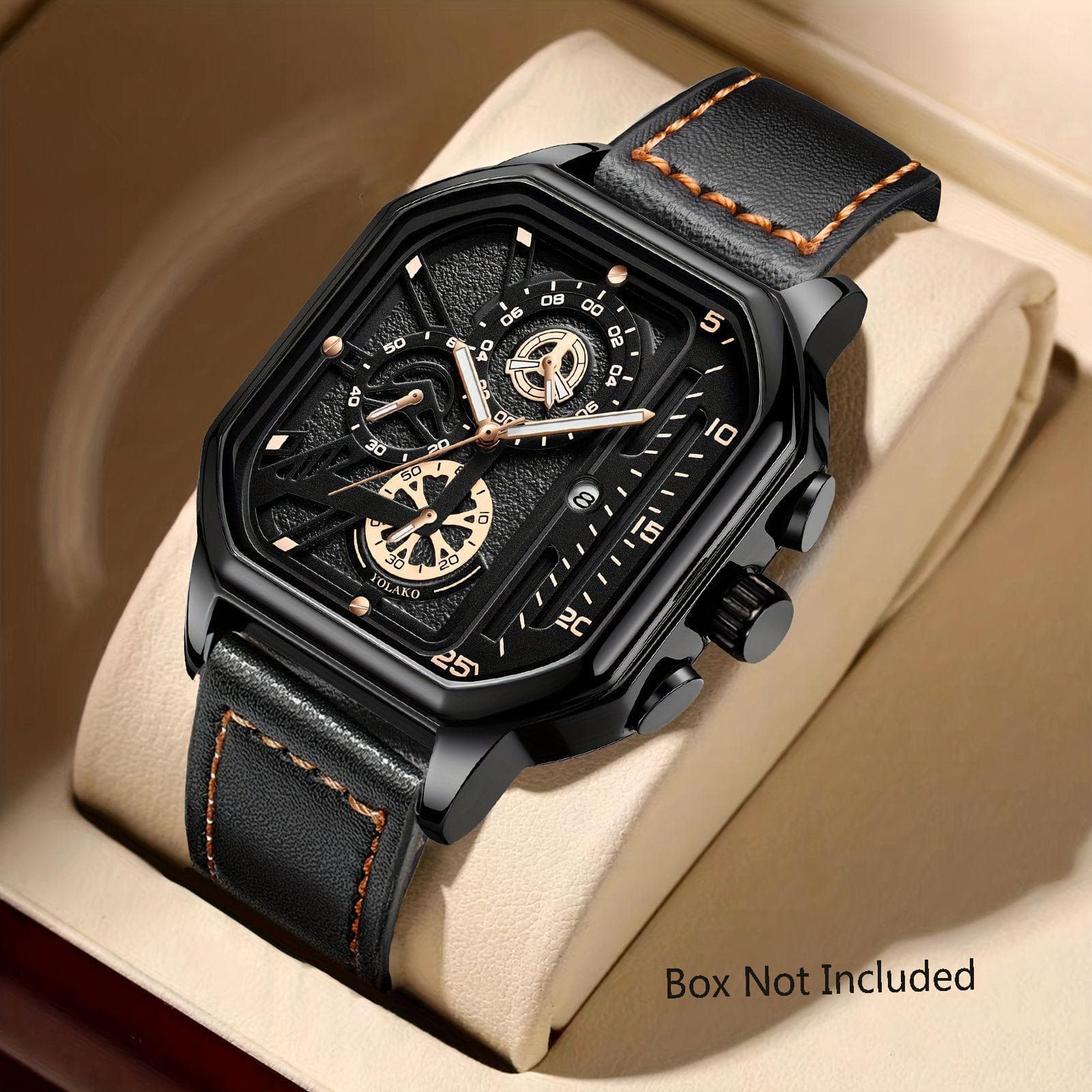 TEMU [ Quartz Watches For Men ] 1/4pcs/set Vintage Faux Leather Watches, Stylish Wrist Watch, Square Dial, Casual Watches | Clothing Additions | Business Watches | Reloj Para Hombre